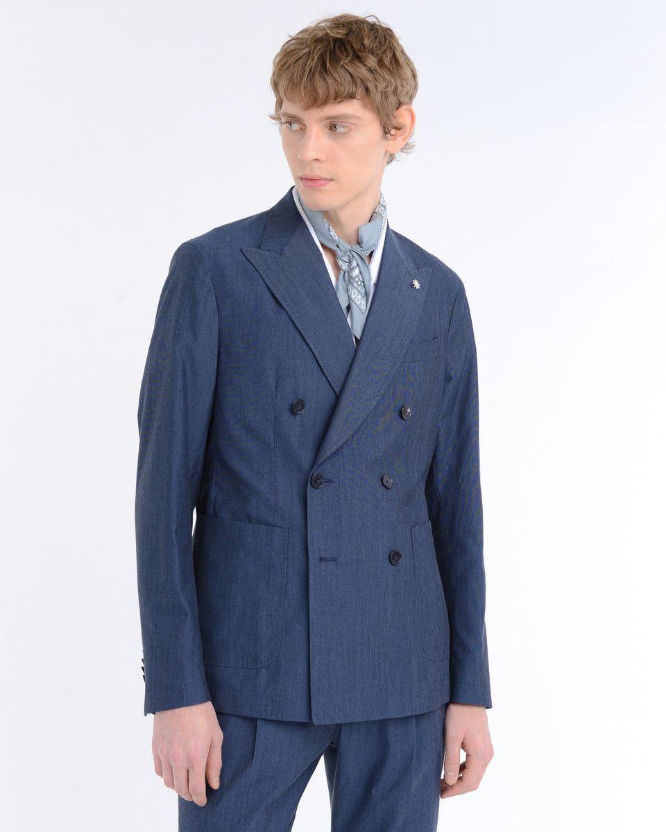 blue double-breasted solaro wool-cotton blend suit - Manuel Ritz Official