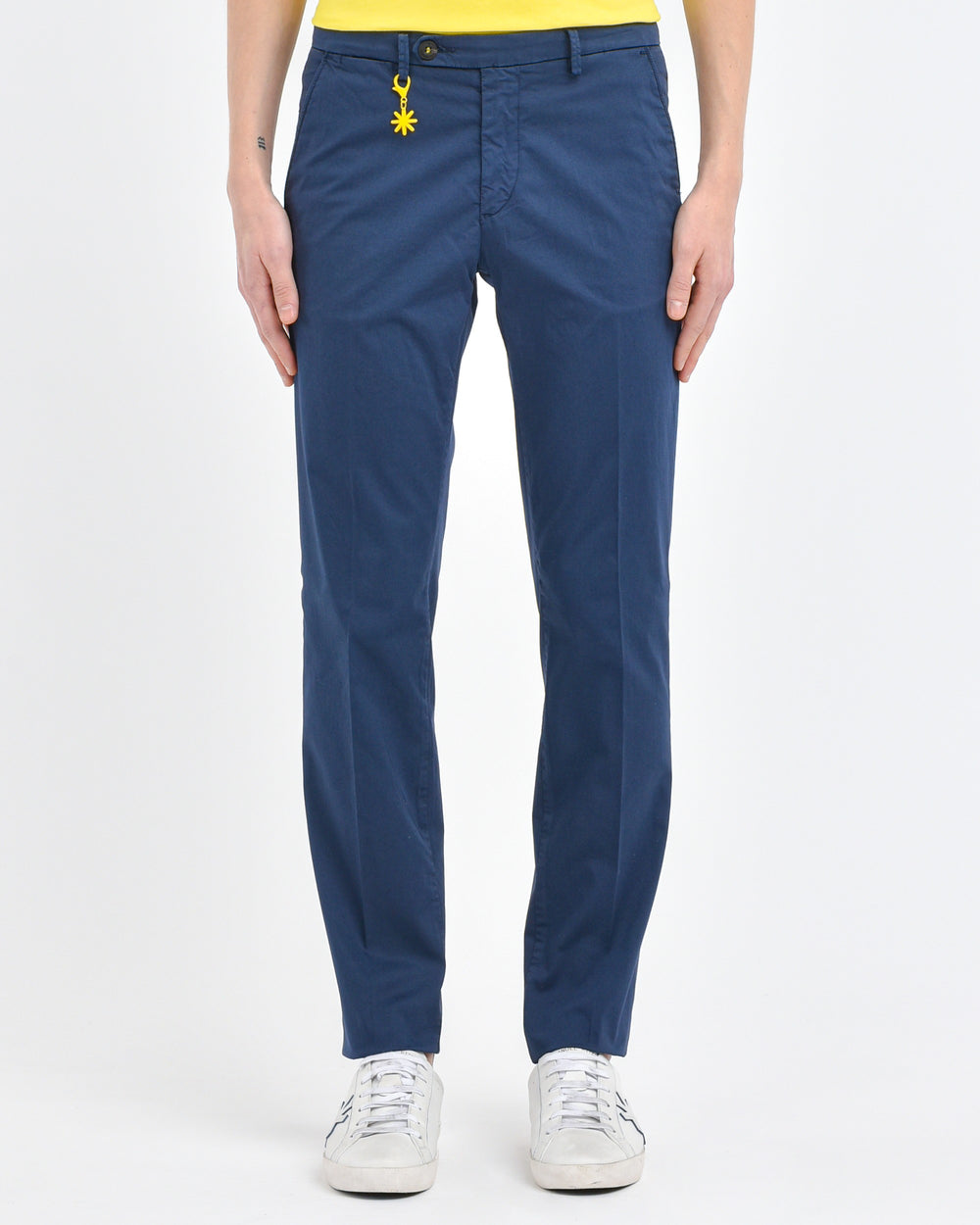 blue stretch cotton garmnet dyed pants slim fit