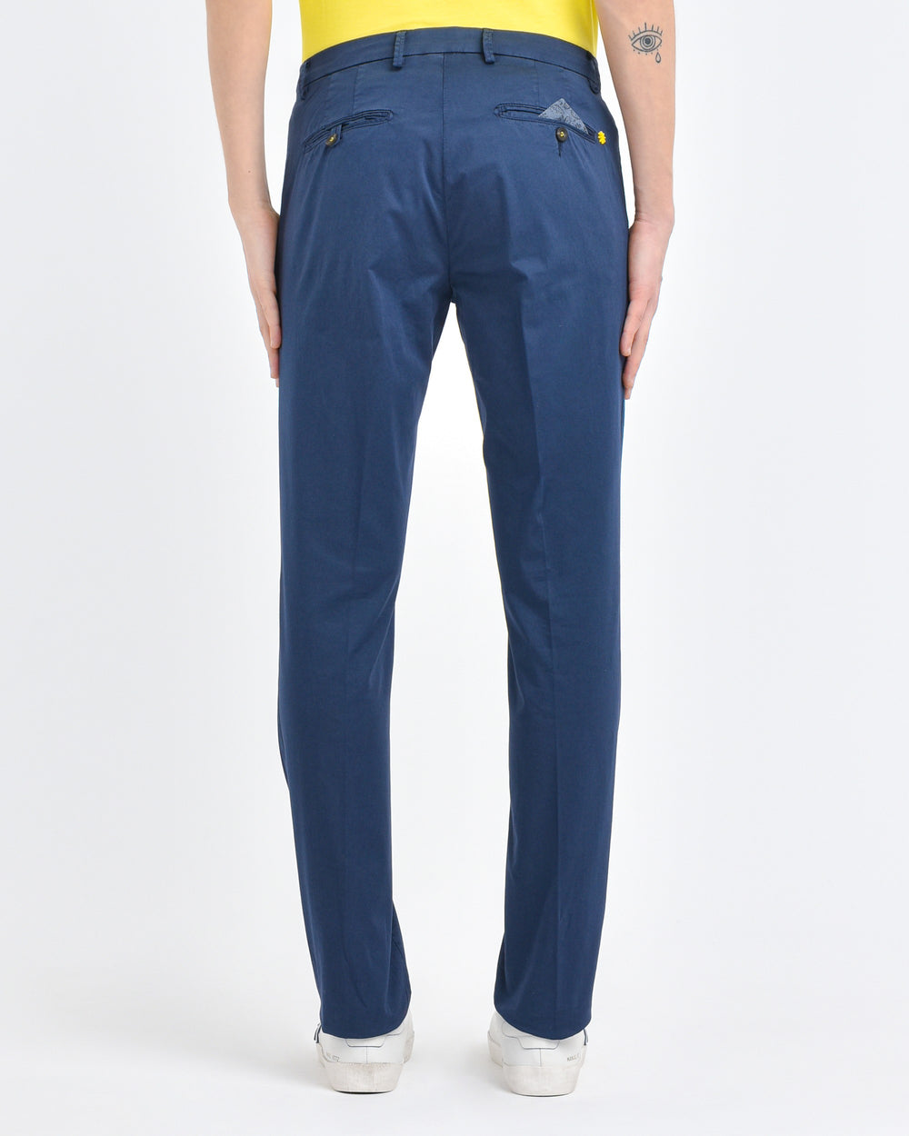 blue stretch cotton garmnet dyed pants slim fit