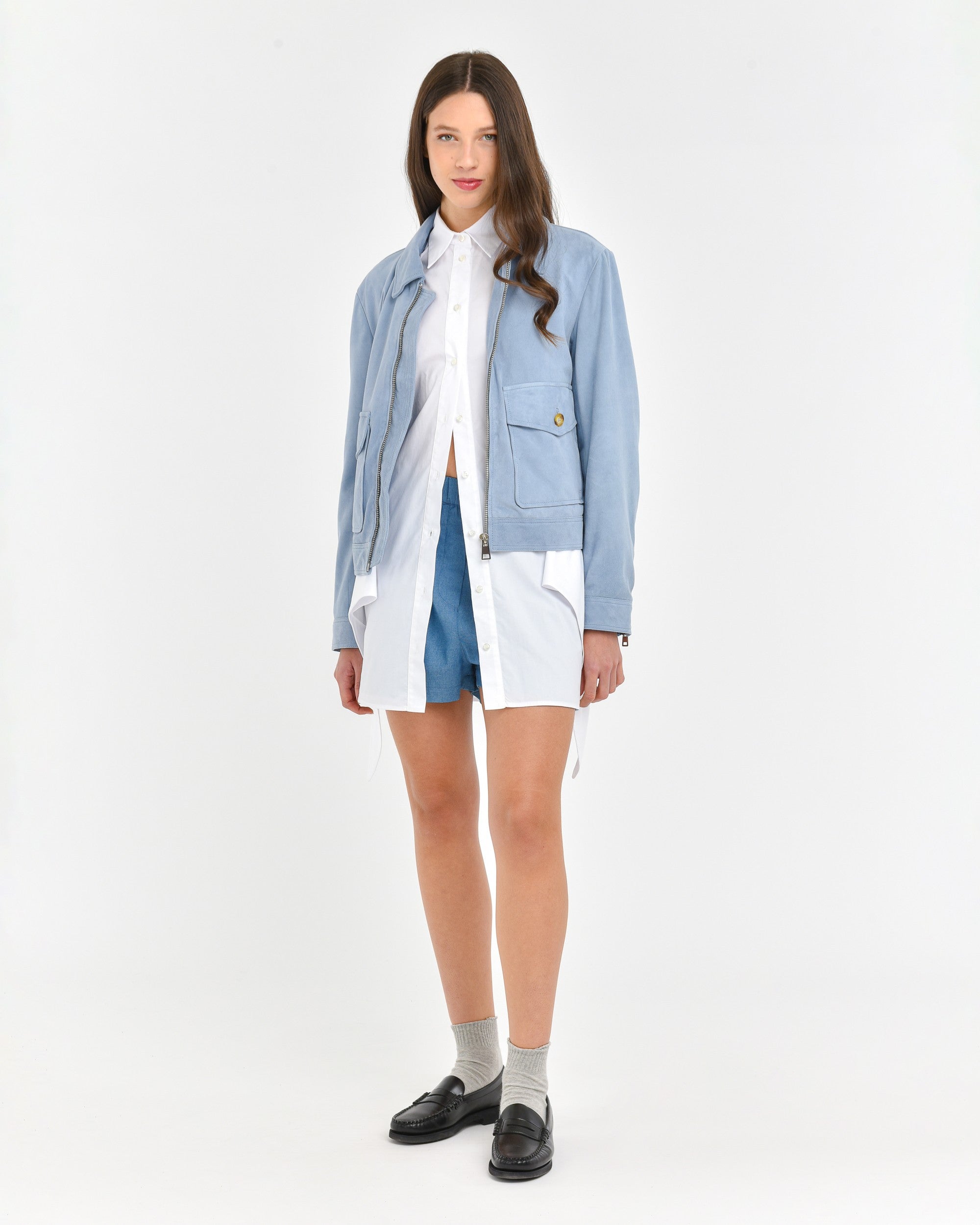 Baby blue suede jacket hotsell