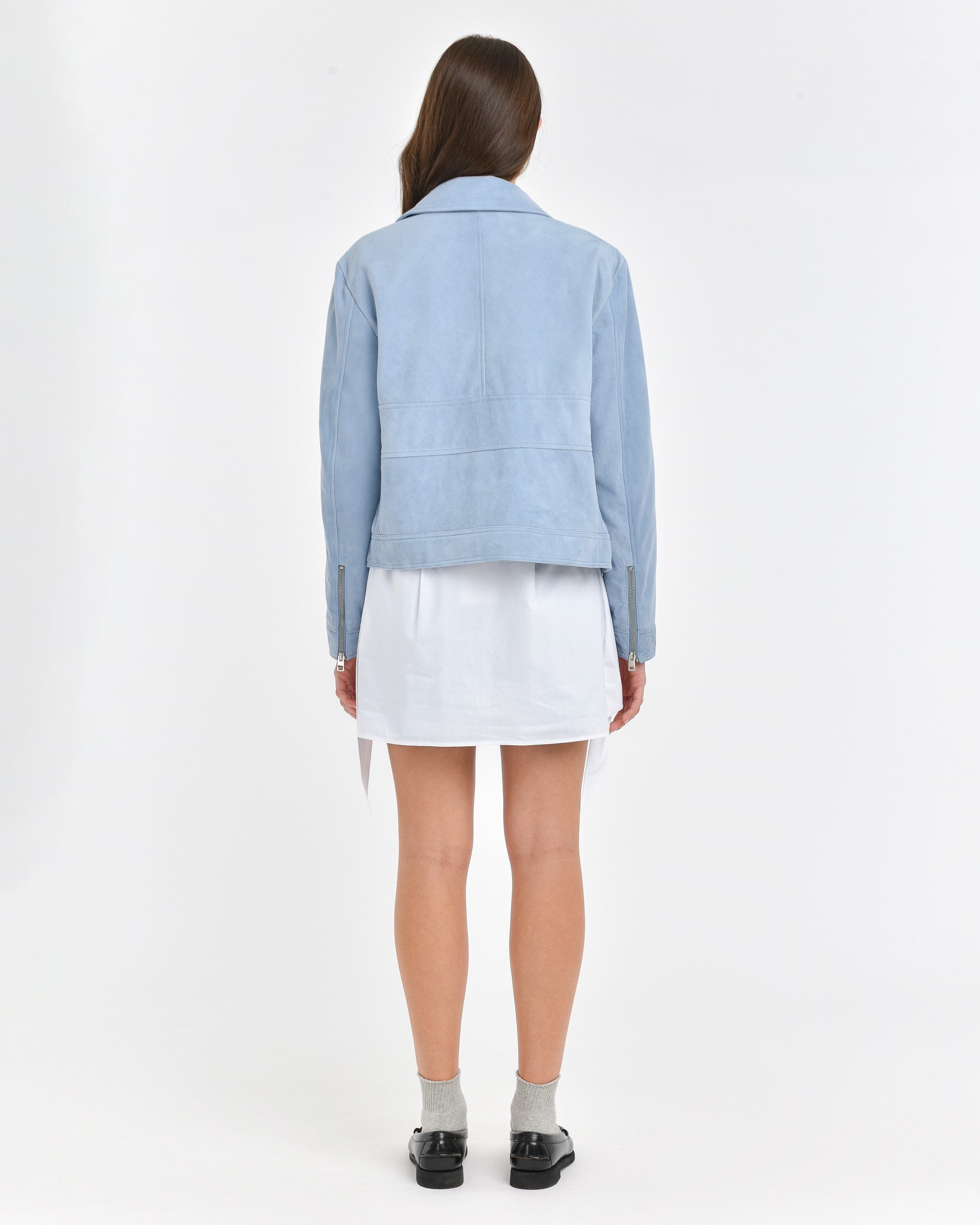 Baby blue suede jacket hotsell