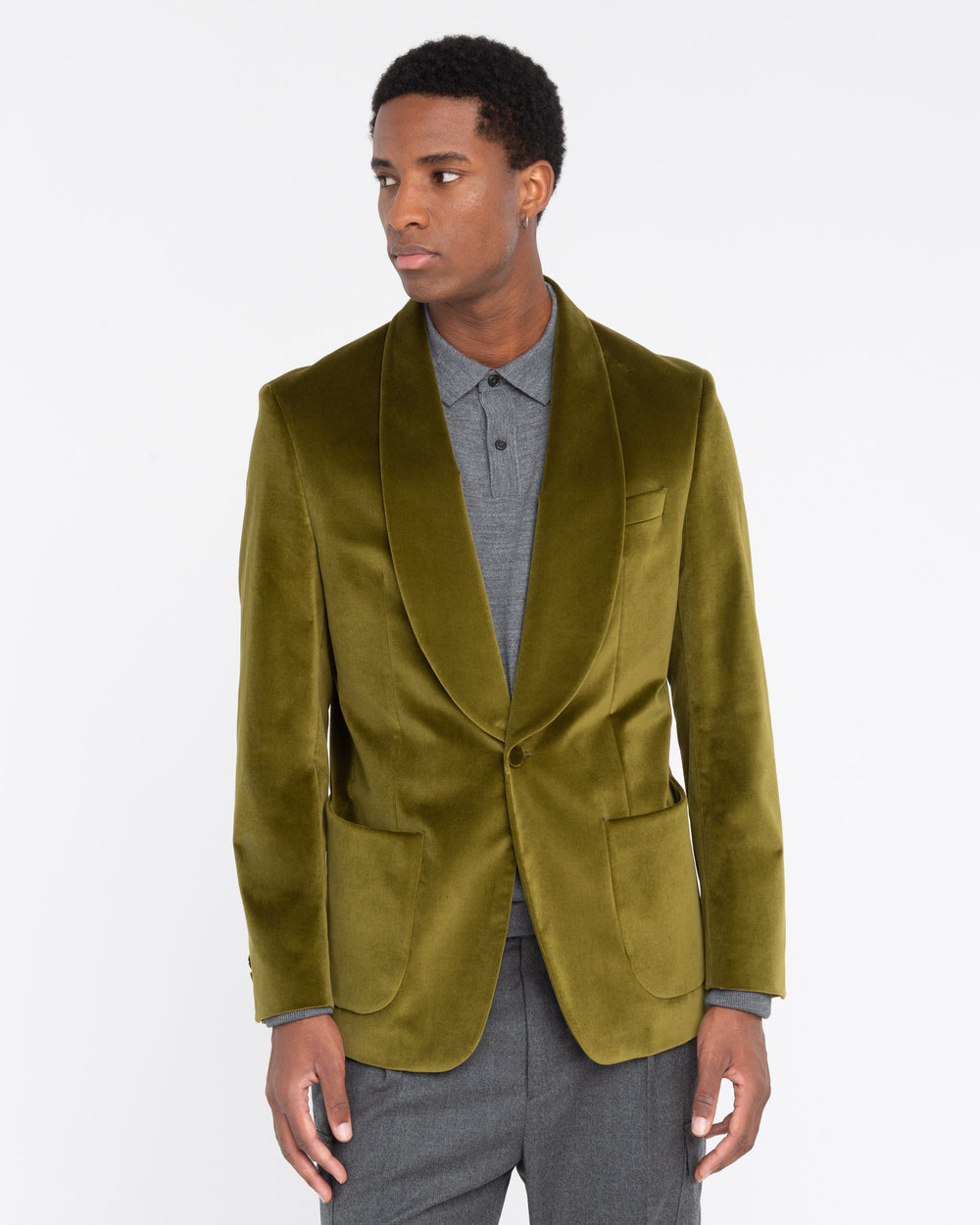 green smooth velvet relaxed fit blazer