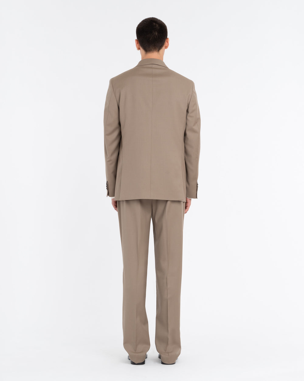 beige relaxed fit double-breasted stretch wool suit