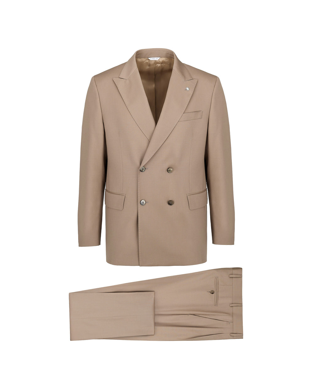 beige relaxed fit double-breasted stretch wool suit