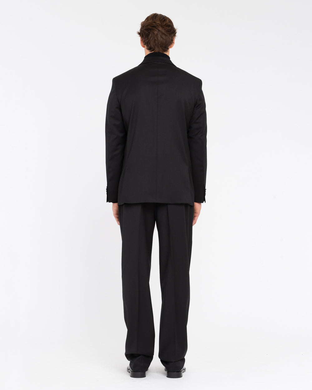 black relaxed fit double-breasted stretch wool suit