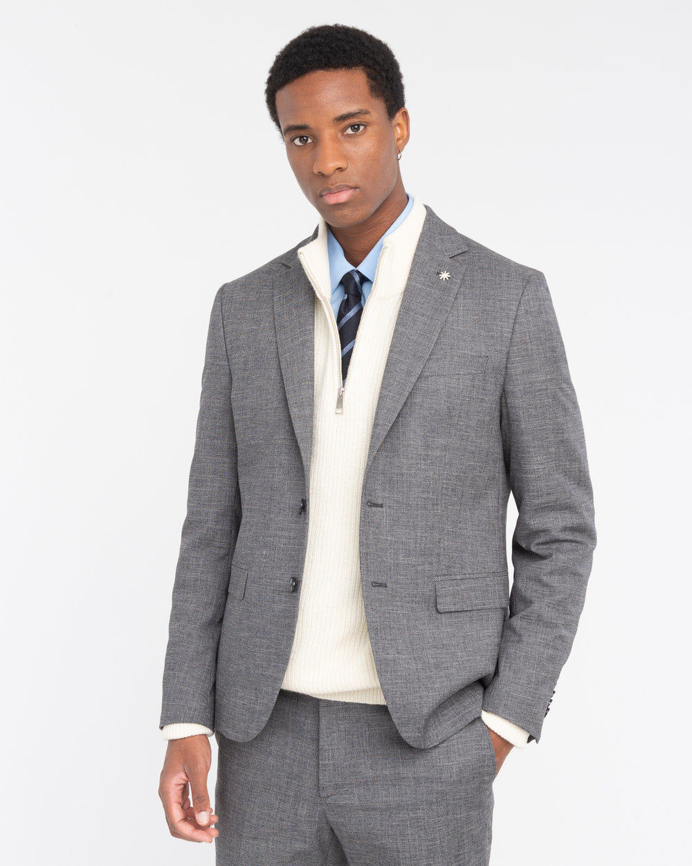 gray slim fit stretch viscose blend suit