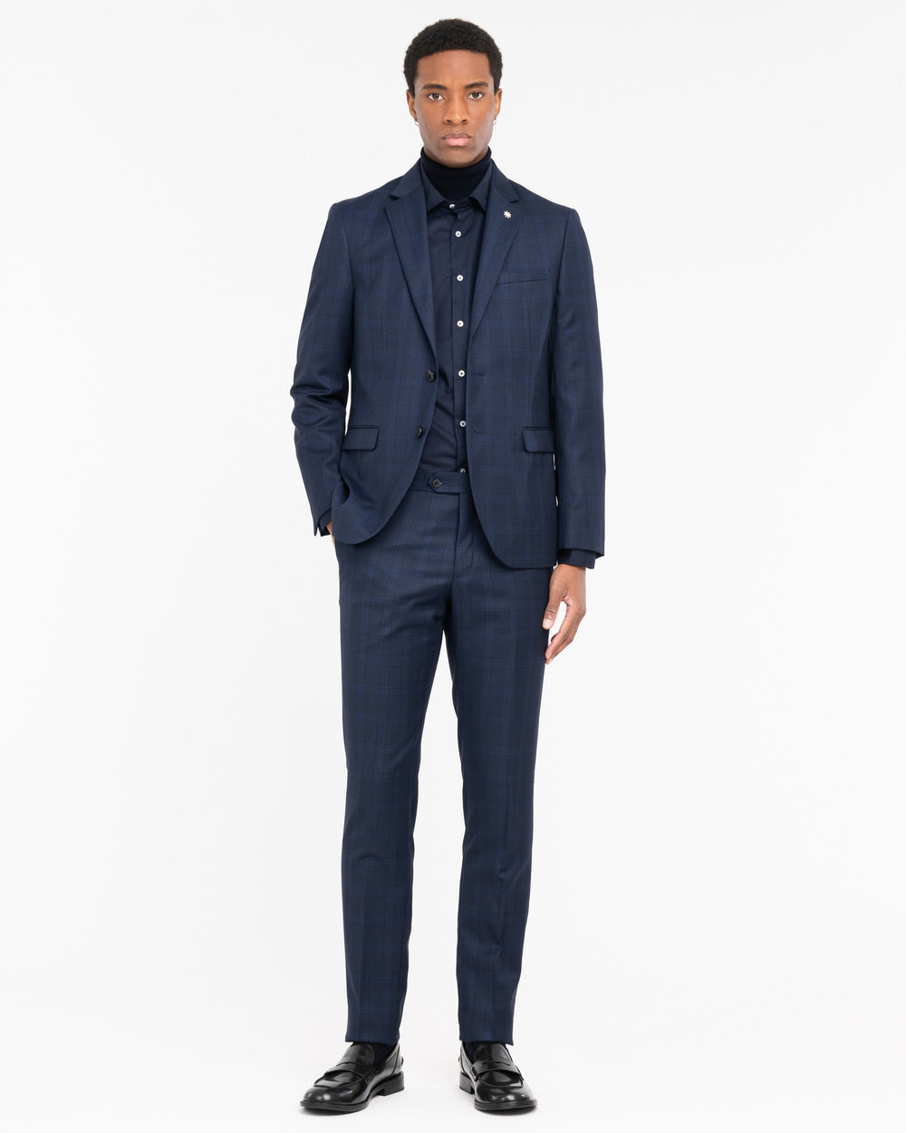 blue welsh stretch wool blend suit