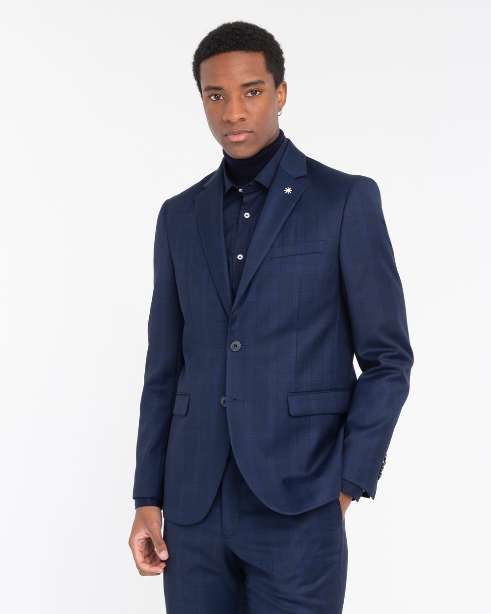 blue welsh stretch wool blend suit