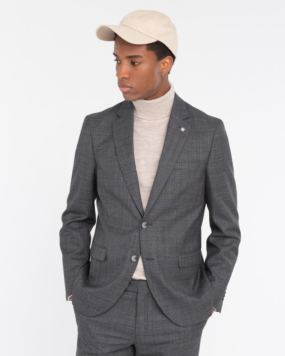 gray welsh stretch wool blend suit