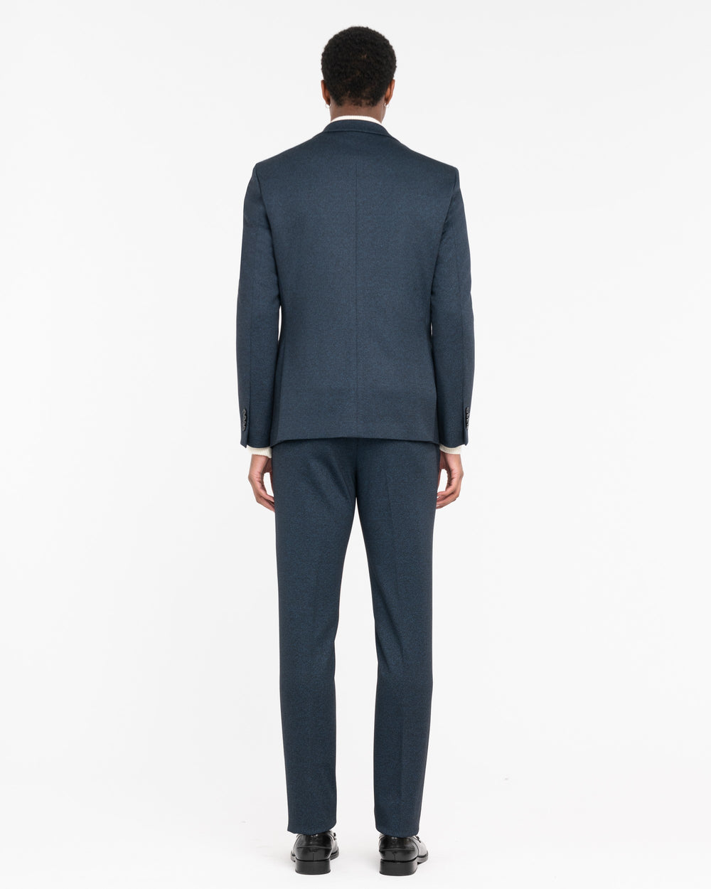 blue stretch viscose blend jersey suit