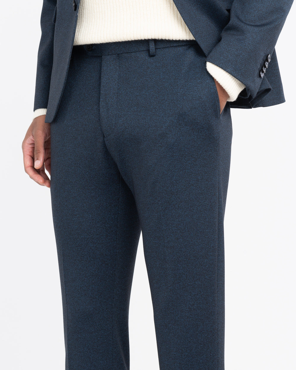 blue stretch viscose blend jersey suit