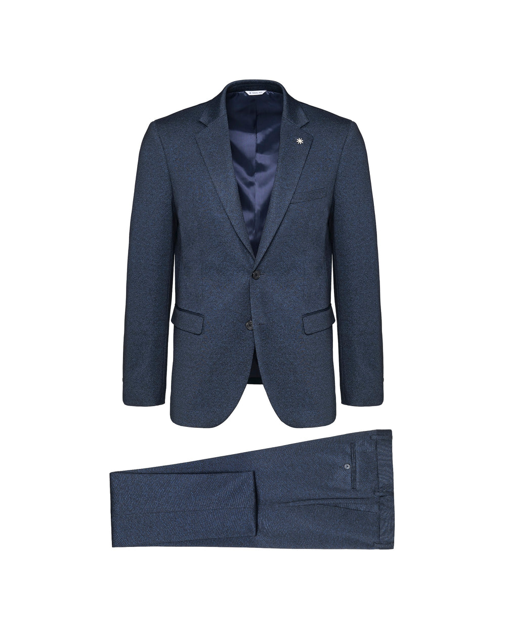 blue stretch viscose blend jersey suit