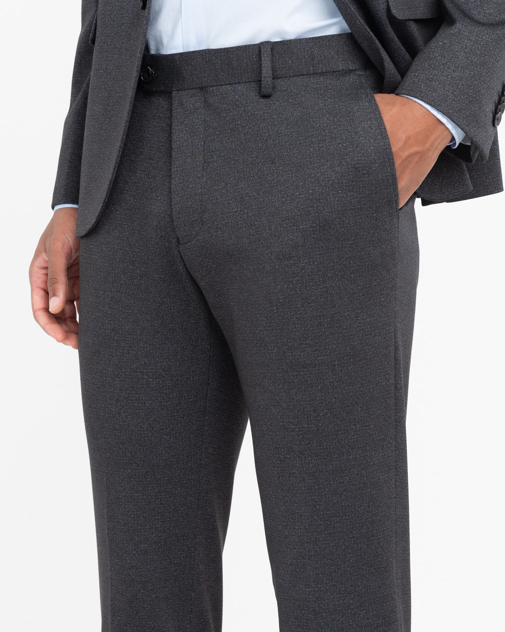 black stretch viscose blend jersey suit