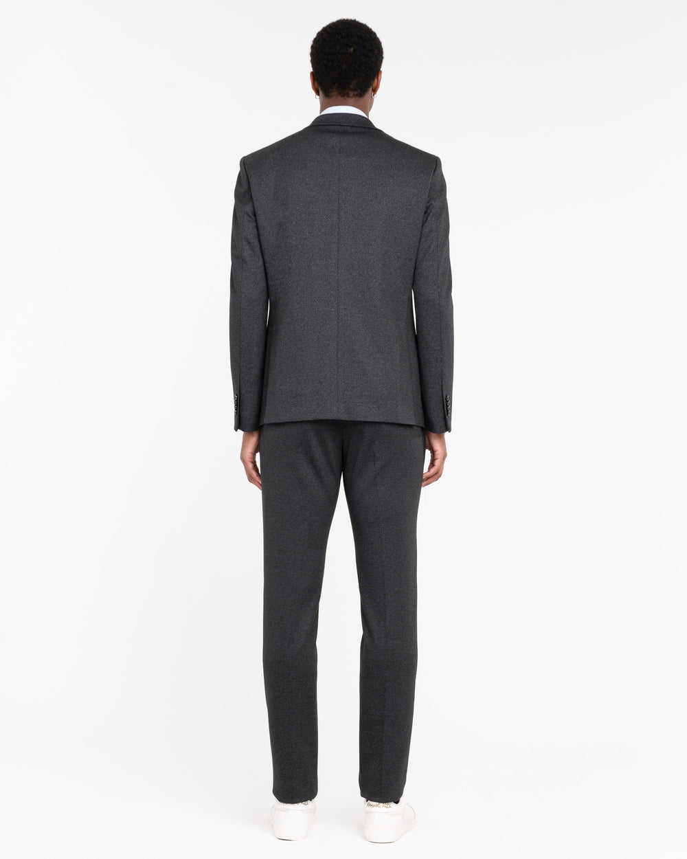 black stretch viscose blend jersey suit