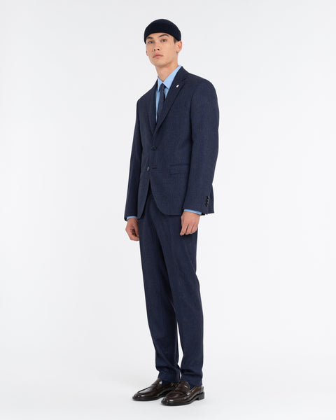 blue stretch wool blend slim suit