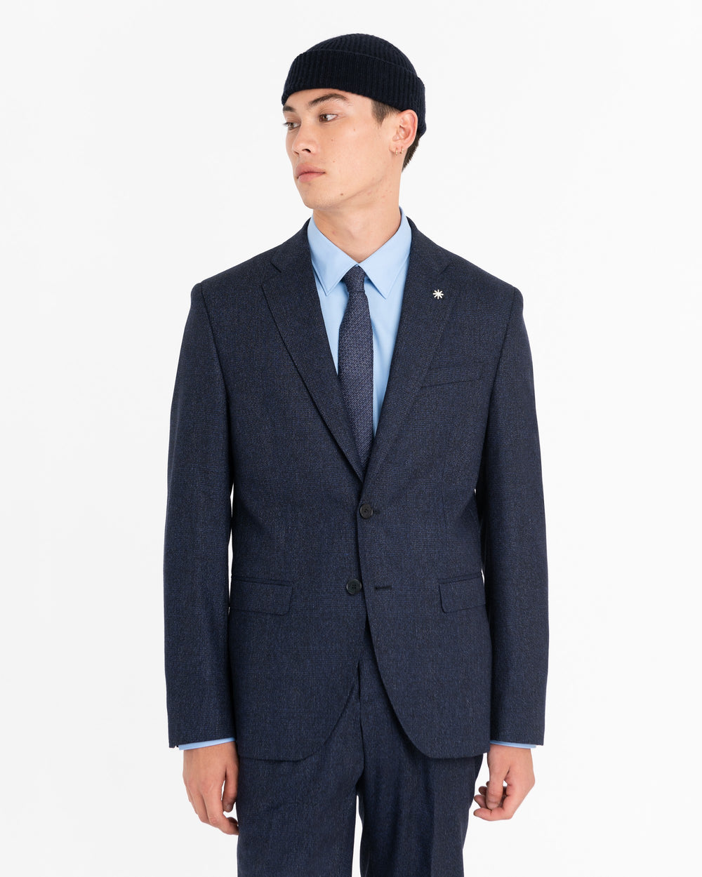 blue stretch wool blend slim suit