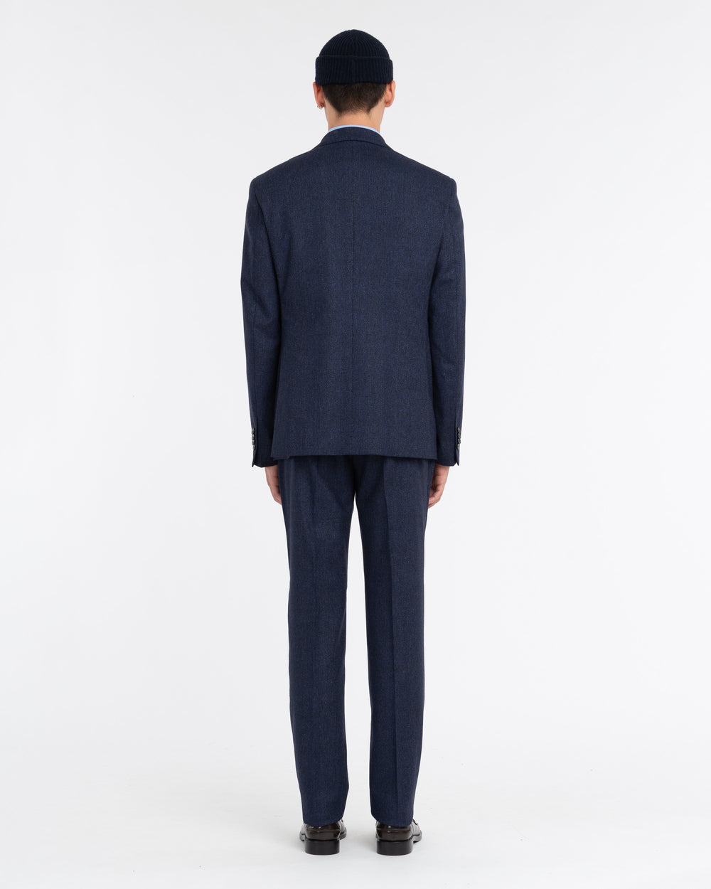 blue stretch wool blend slim suit