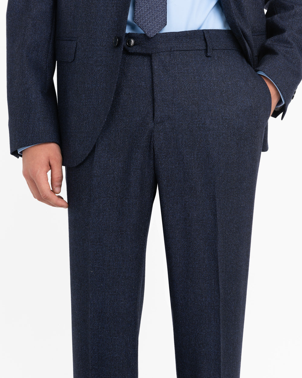 blue stretch wool blend slim suit