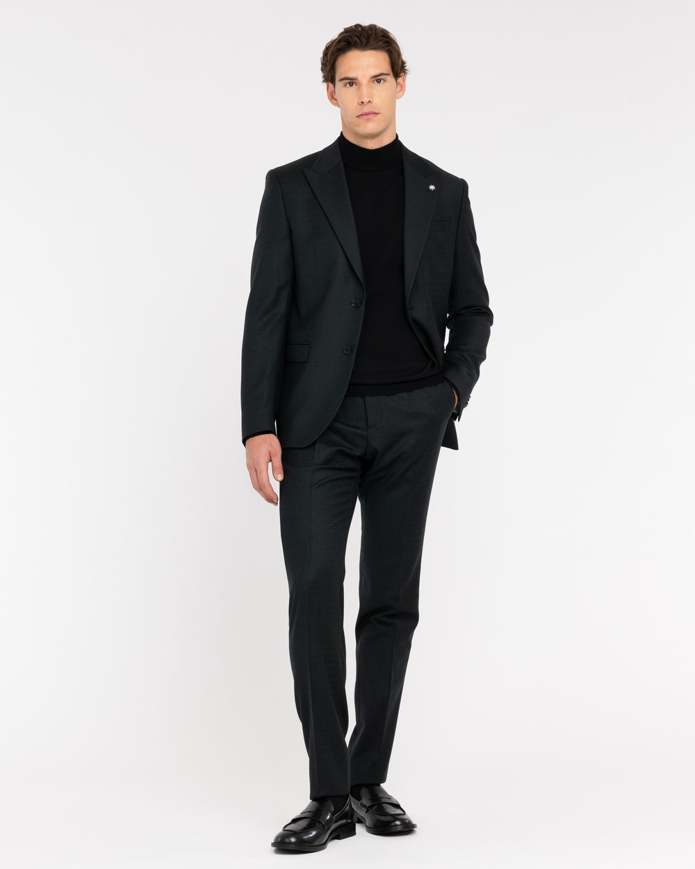 green slim damier suit in pure stretch wool