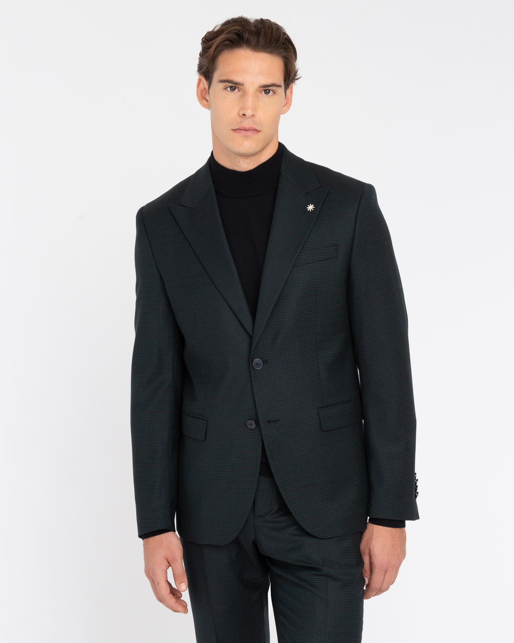 green slim damier suit in pure stretch wool