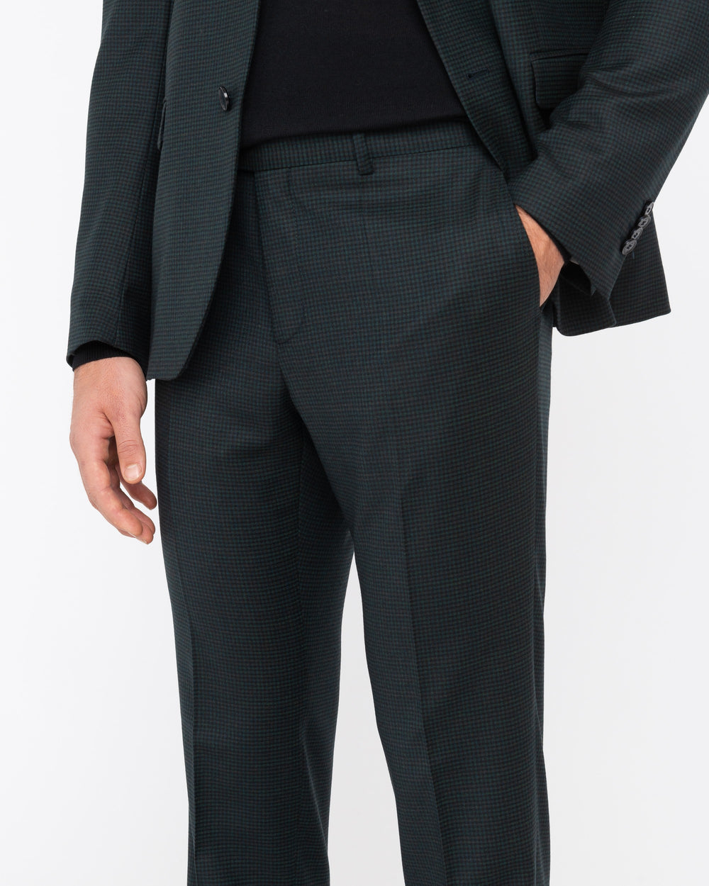 green slim damier suit in pure stretch wool