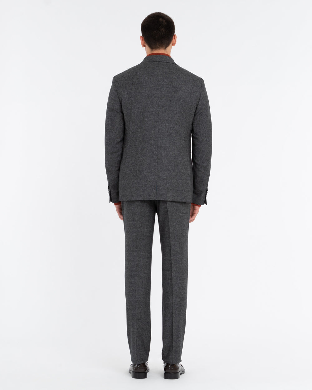 gray double-breasted pied de poule stretch wool suit