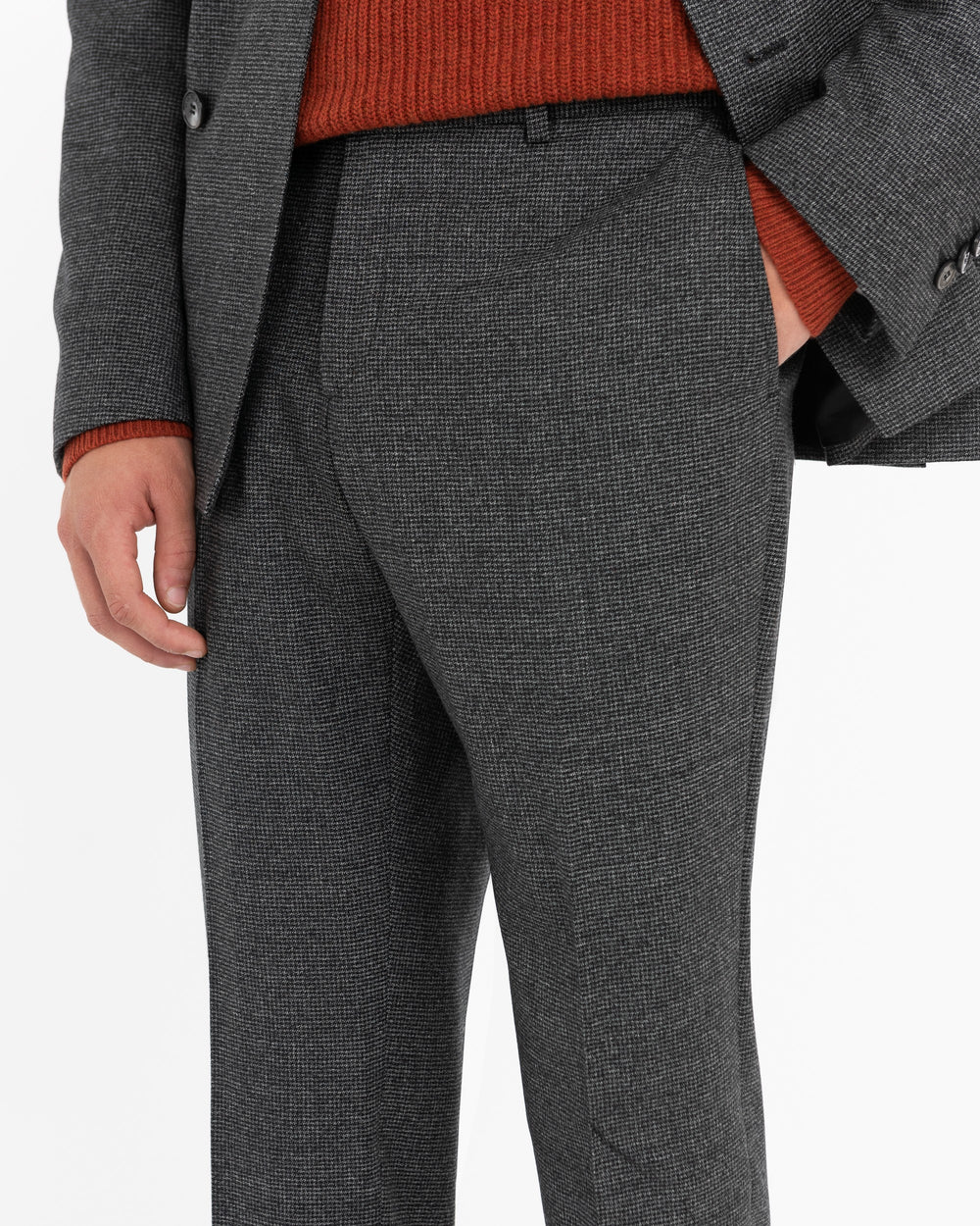 gray double-breasted pied de poule stretch wool suit