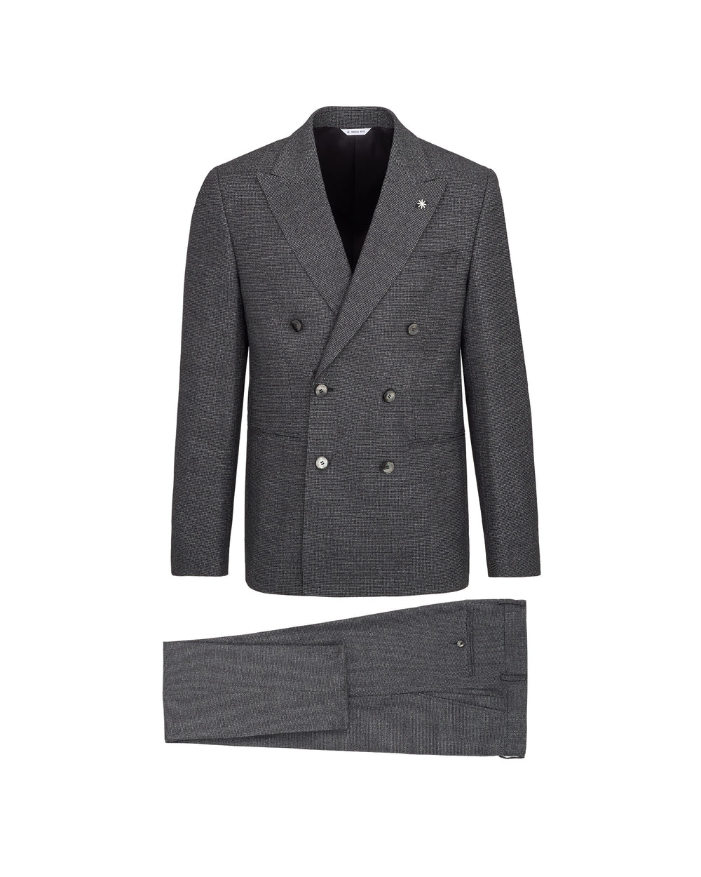 gray double-breasted pied de poule stretch wool suit