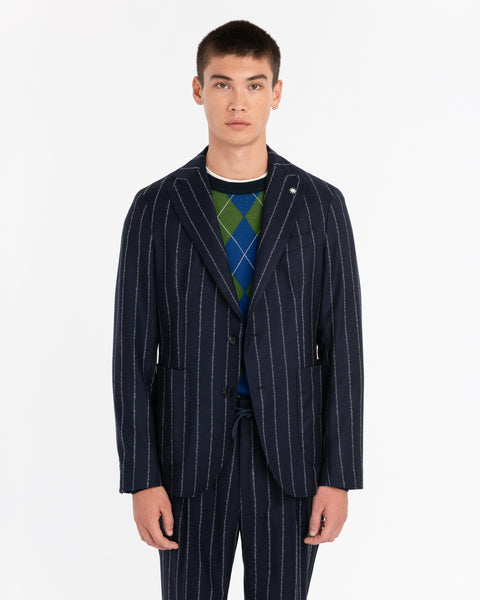 blue slim regimental suit in stretch wool flannel