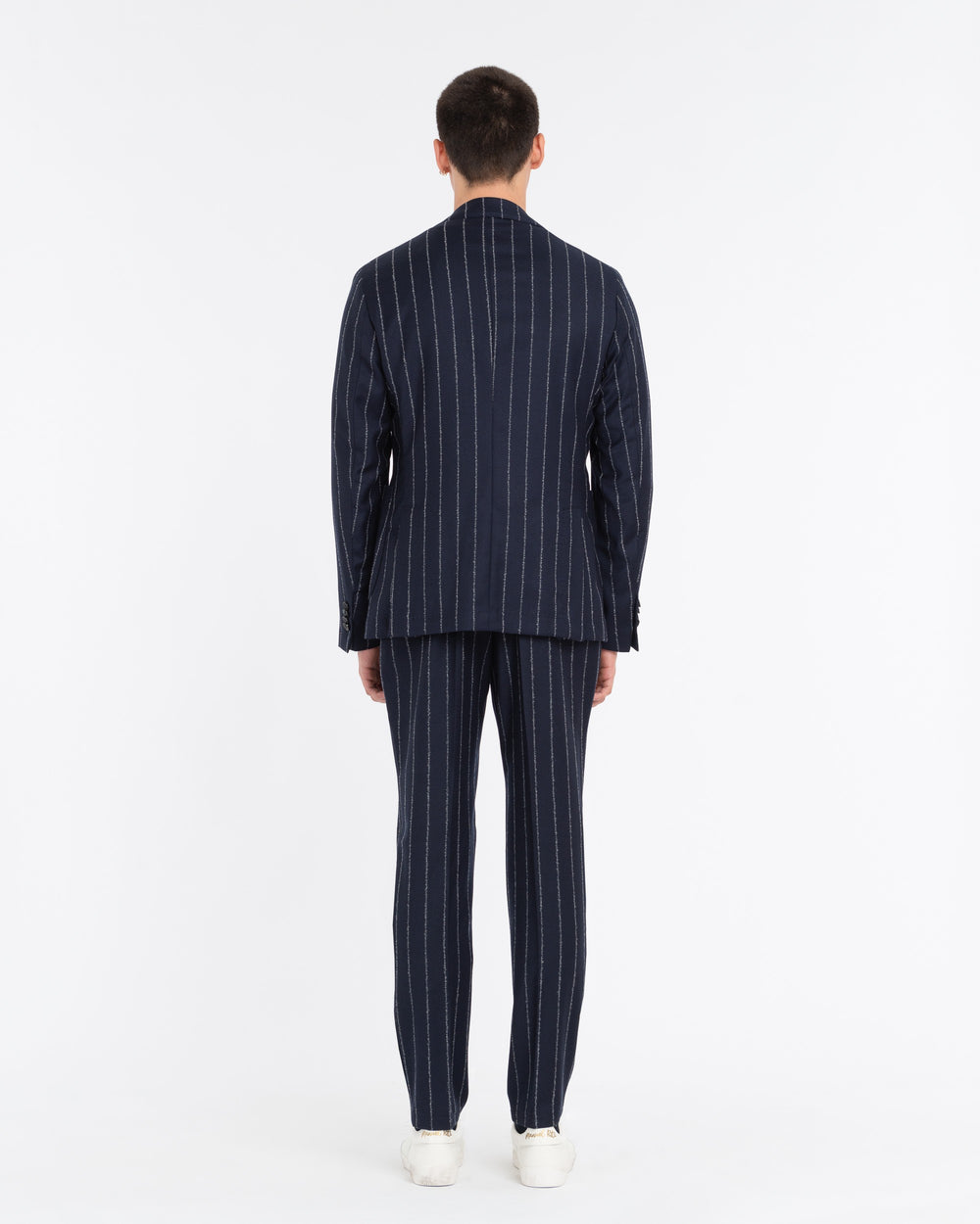 blue slim regimental suit in stretch wool flannel