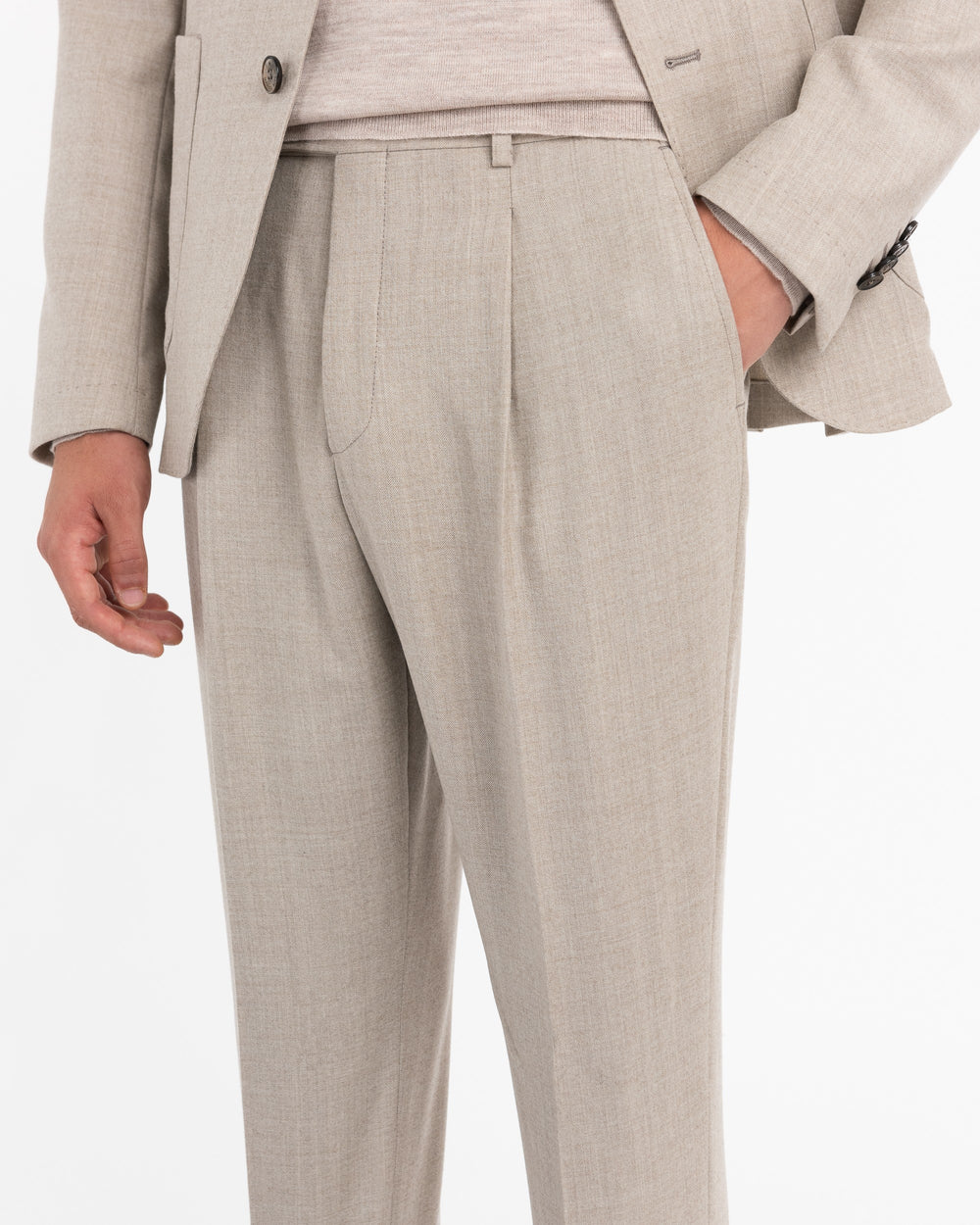 beige slim fit stretch wool flannel suit