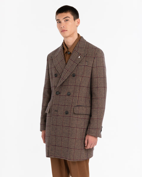 brown wool-blend double-breasted wales coat