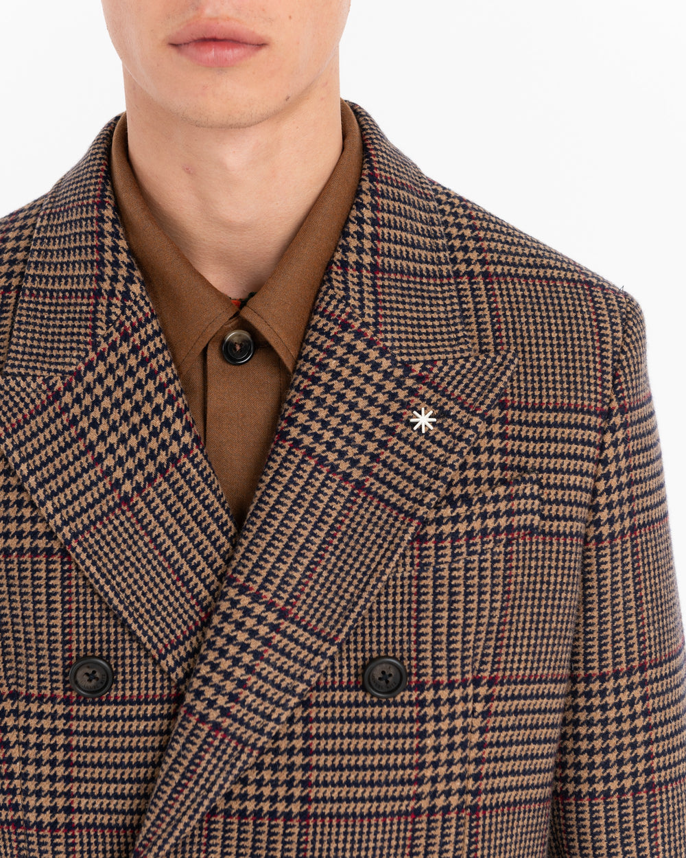 brown wool-blend double-breasted wales coat