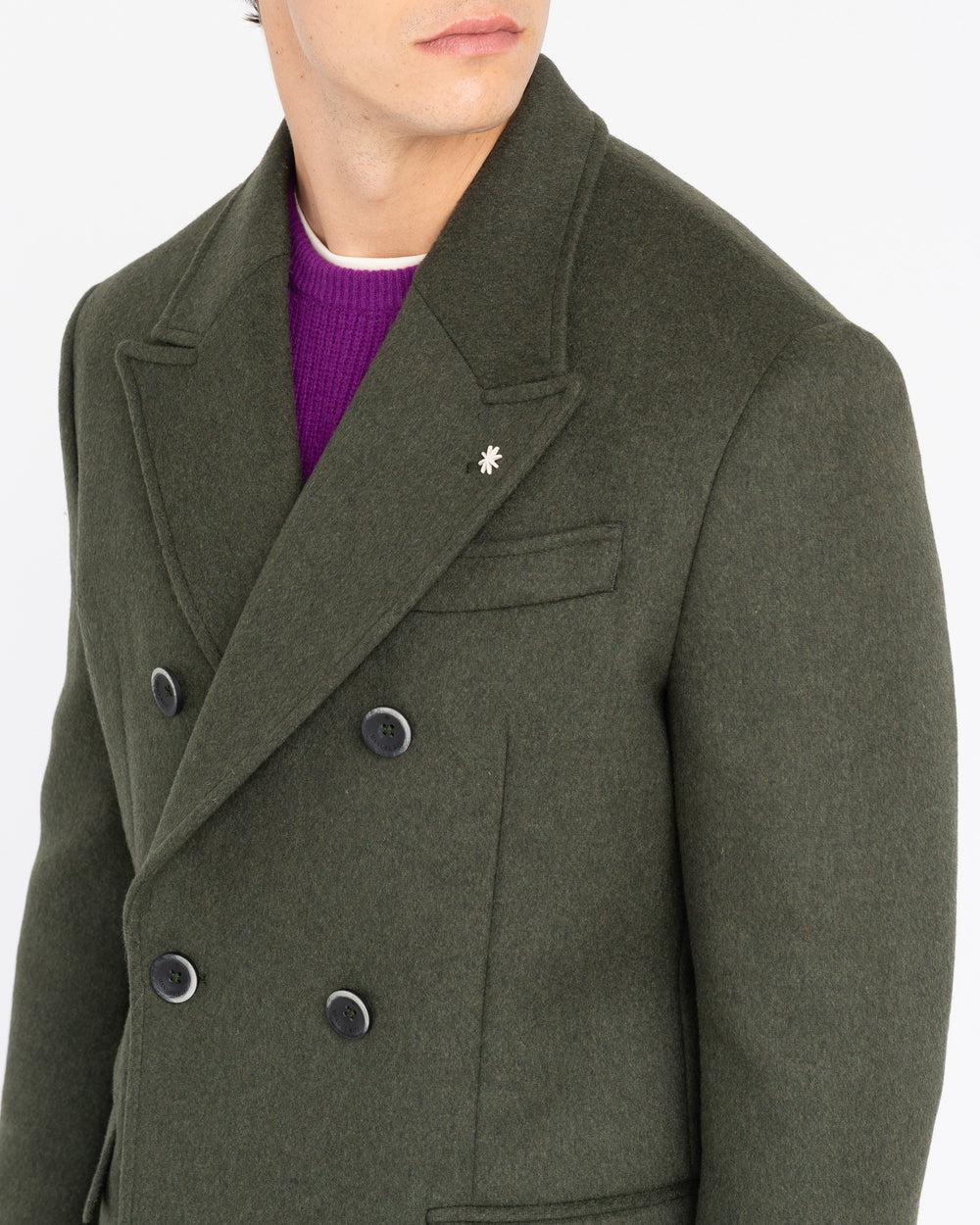 green double-breasted wool-blend cloth coat