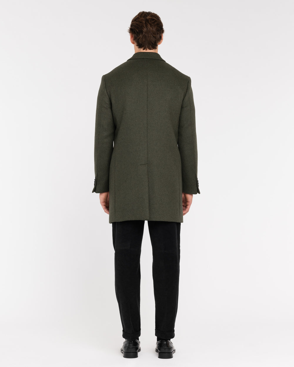 green double-breasted wool-blend cloth coat