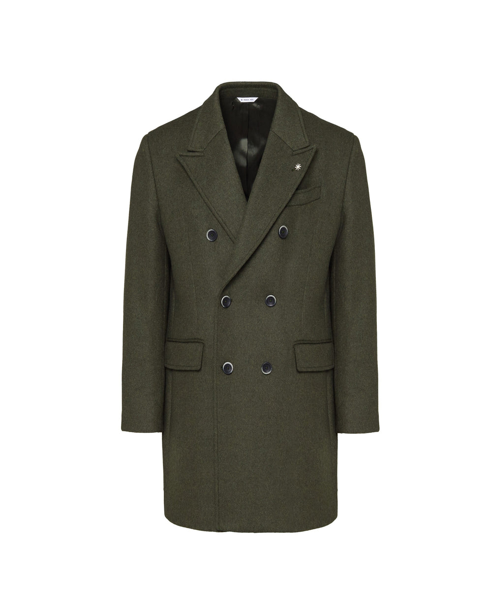 green double-breasted wool-blend cloth coat