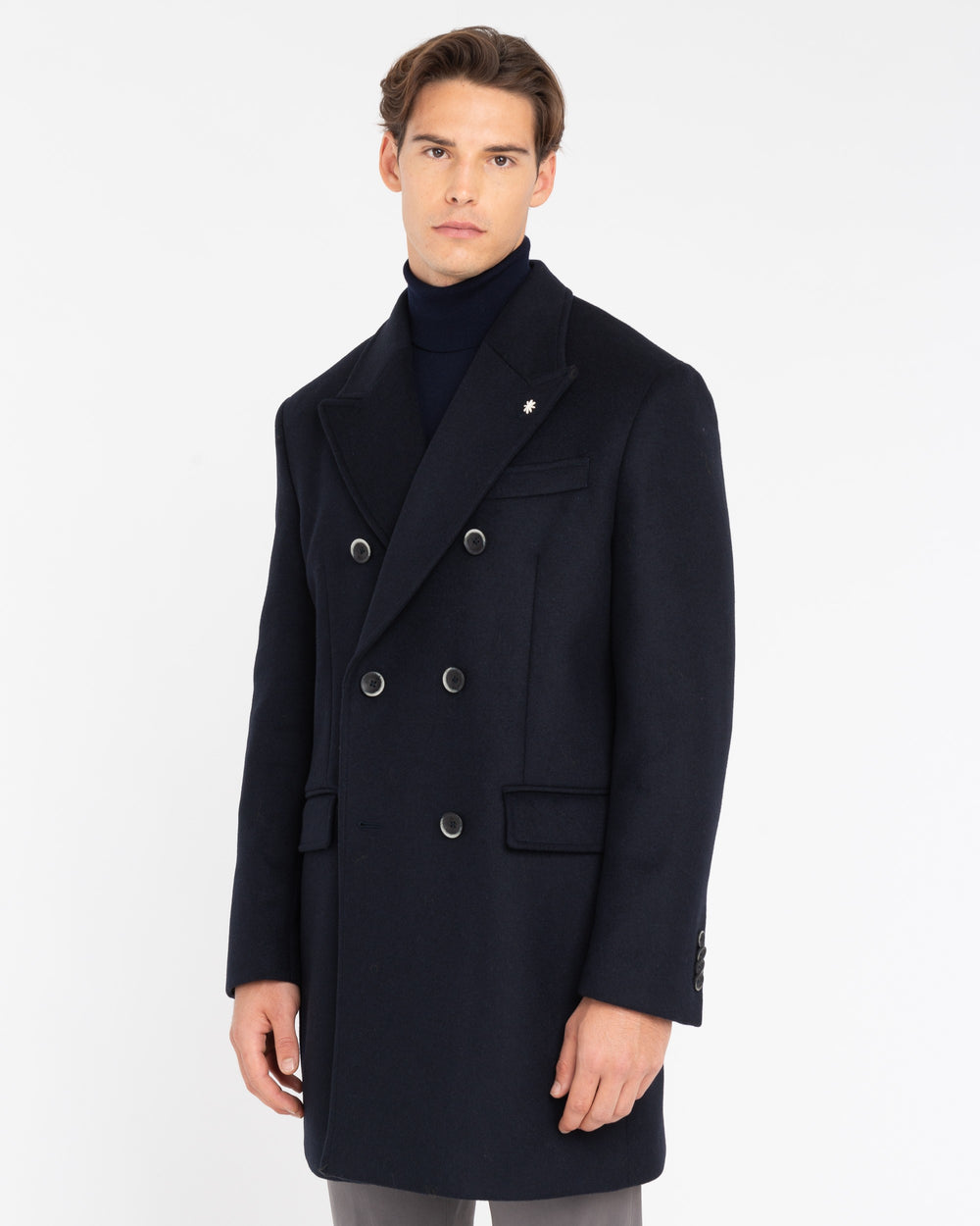 blue double-breasted wool-blend cloth coat