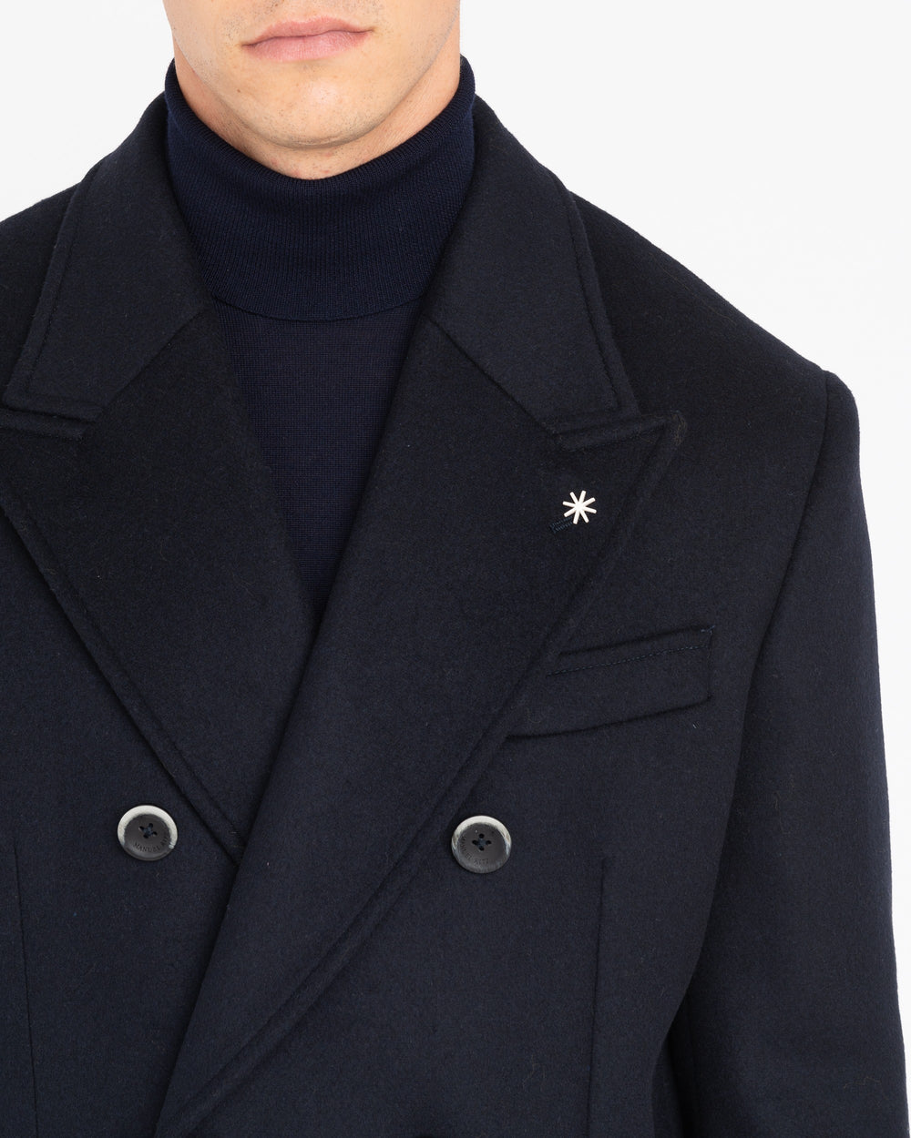 blue double-breasted wool-blend cloth coat