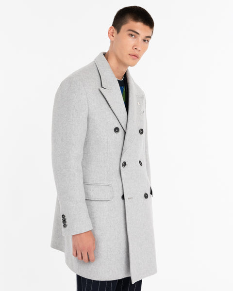 gray double-breasted wool-blend cloth coat