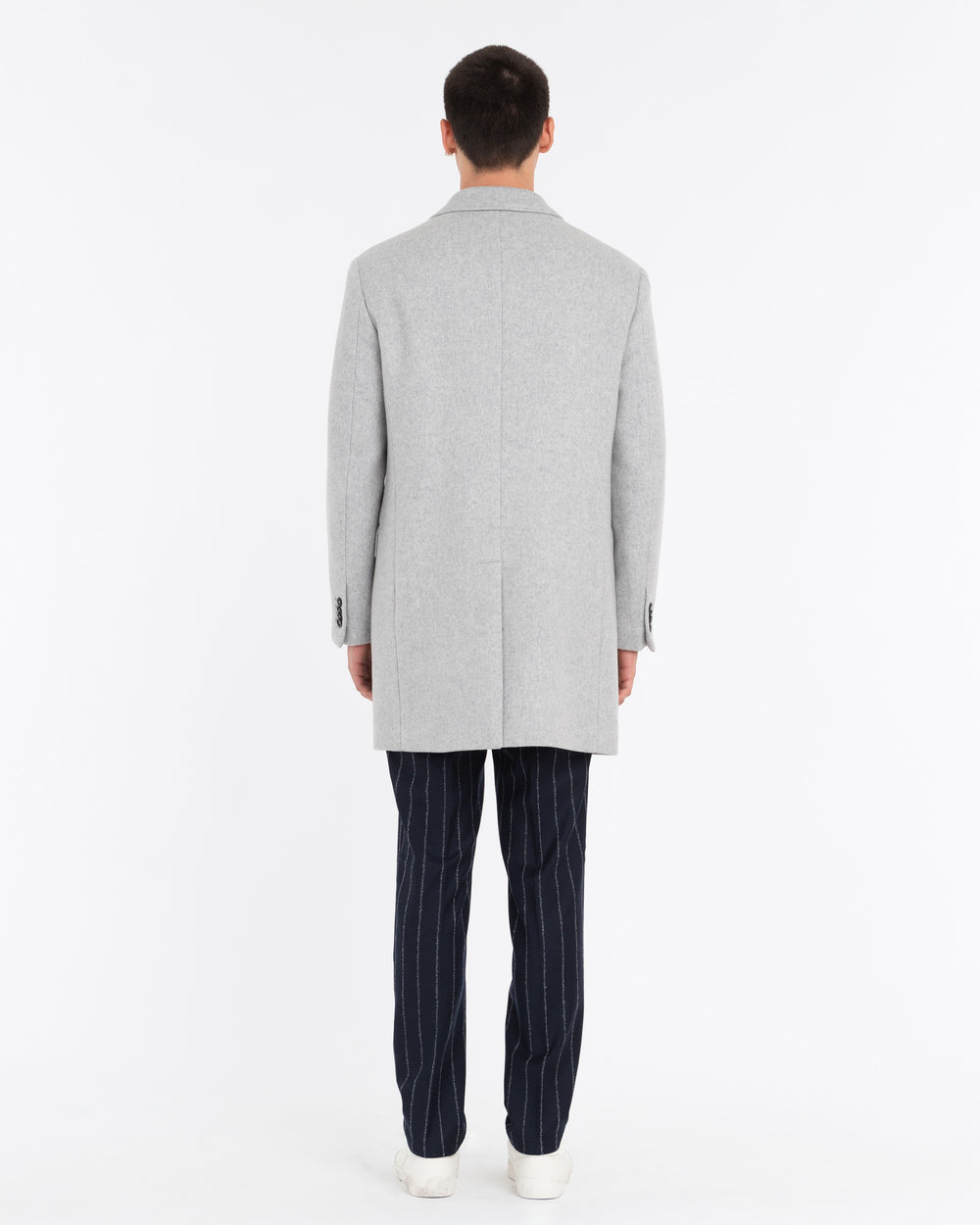 gray double-breasted wool-blend cloth coat