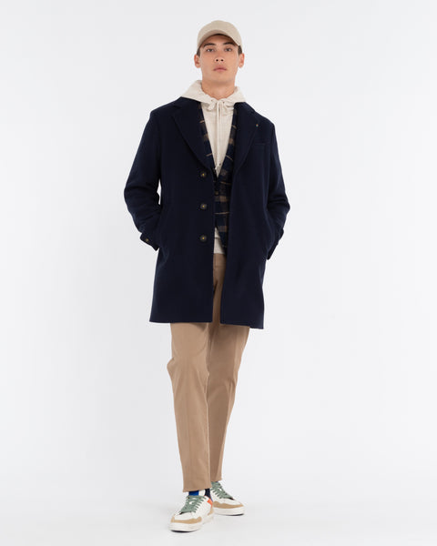 blue slim fit wool blend coat