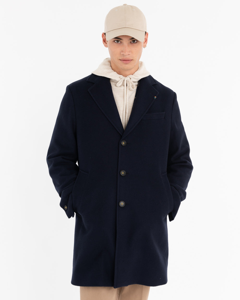 blue slim fit wool blend coat