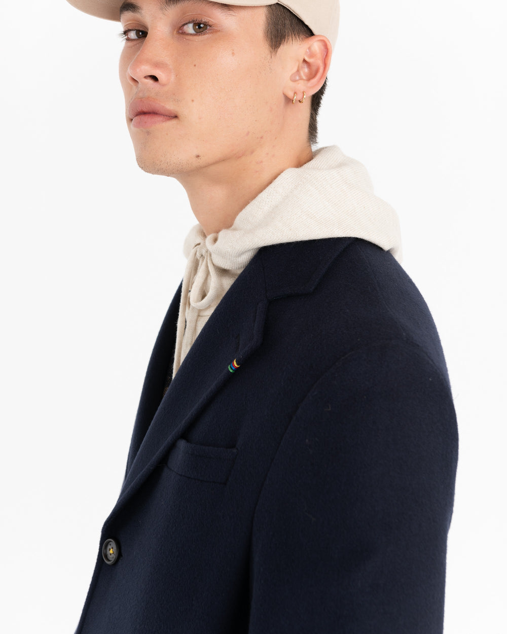 blue slim fit wool blend coat