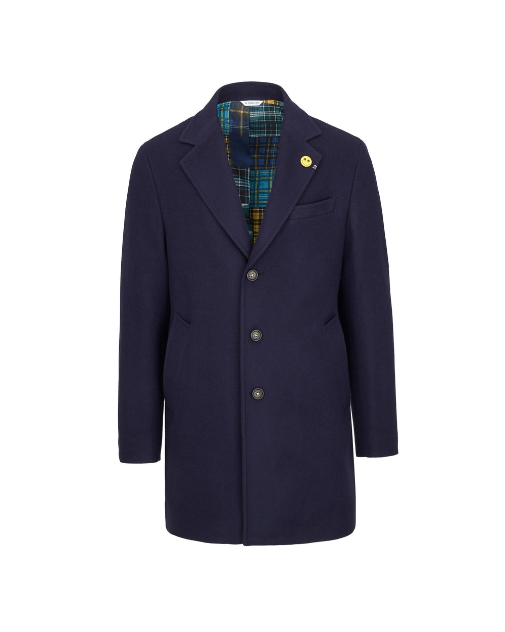 blue slim fit wool blend coat