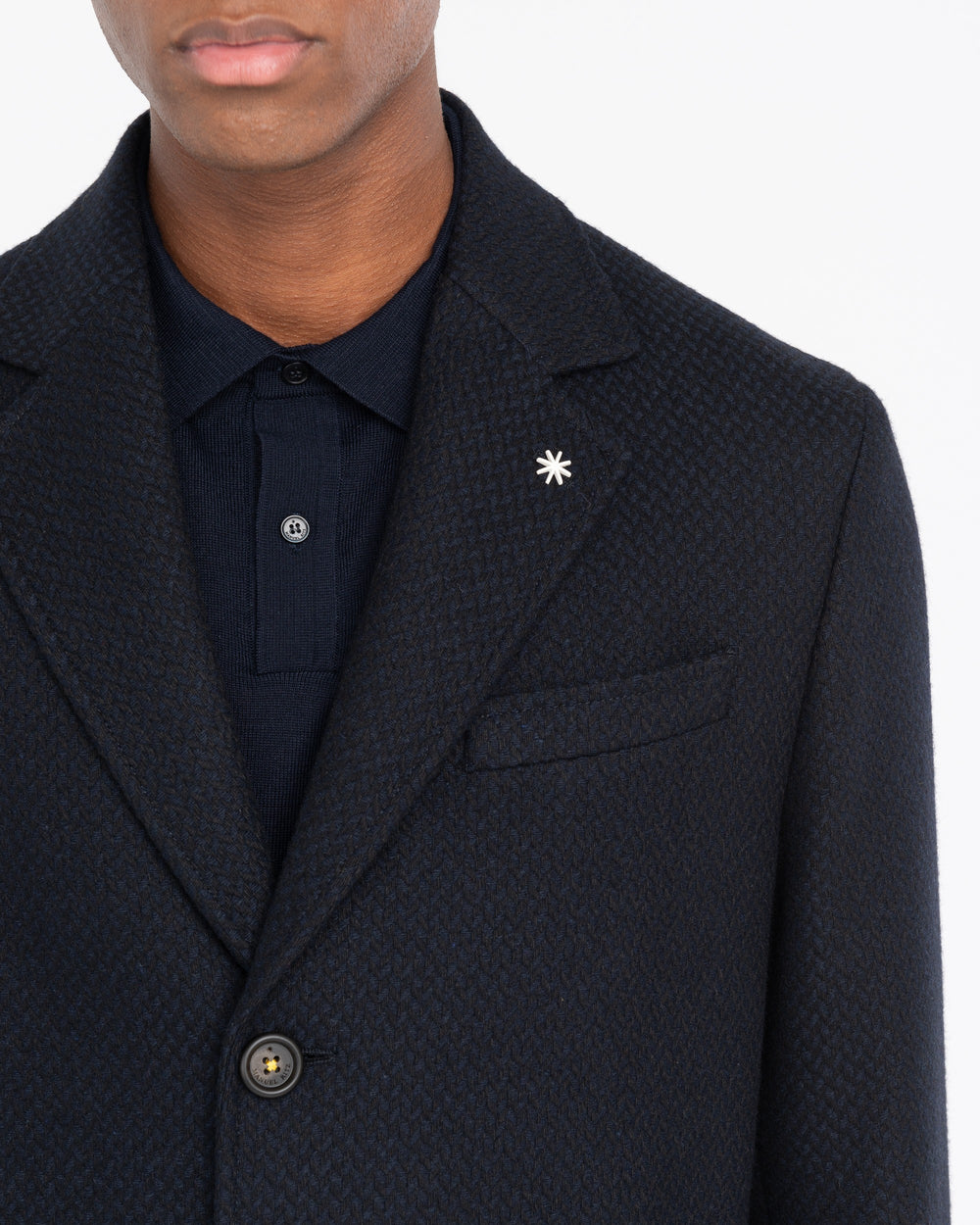 blue wool blend micro pattern slim coat