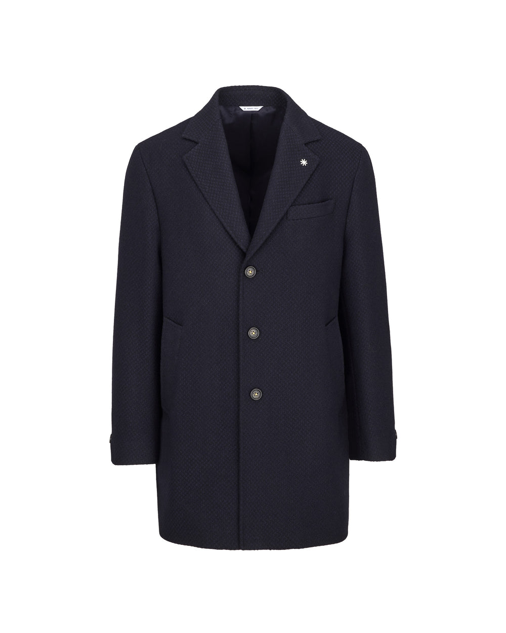 blue wool blend micro pattern slim coat