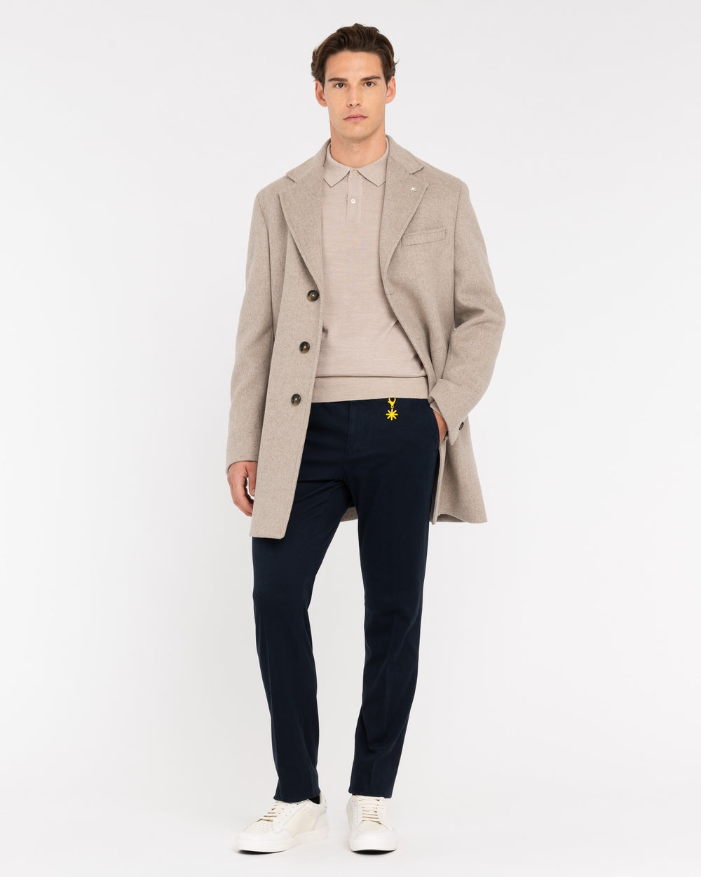 beige slim fit wool blend coat