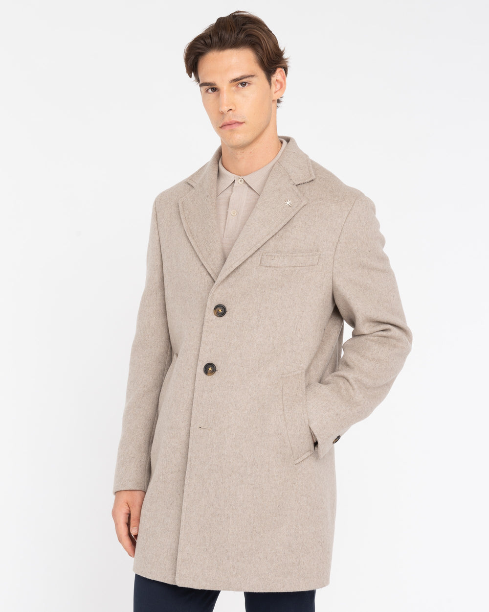 beige slim fit wool blend coat