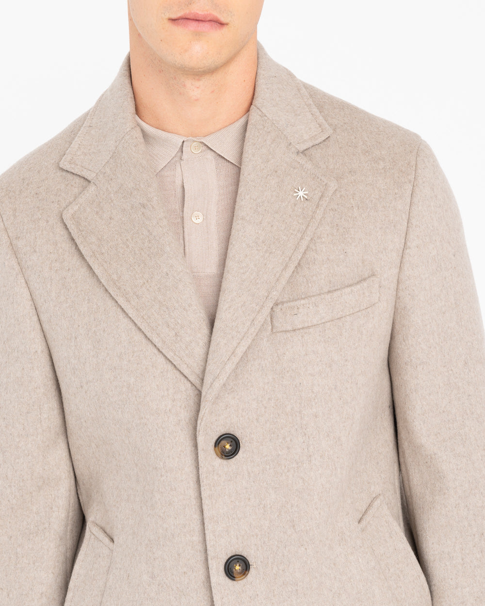 beige slim fit wool blend coat