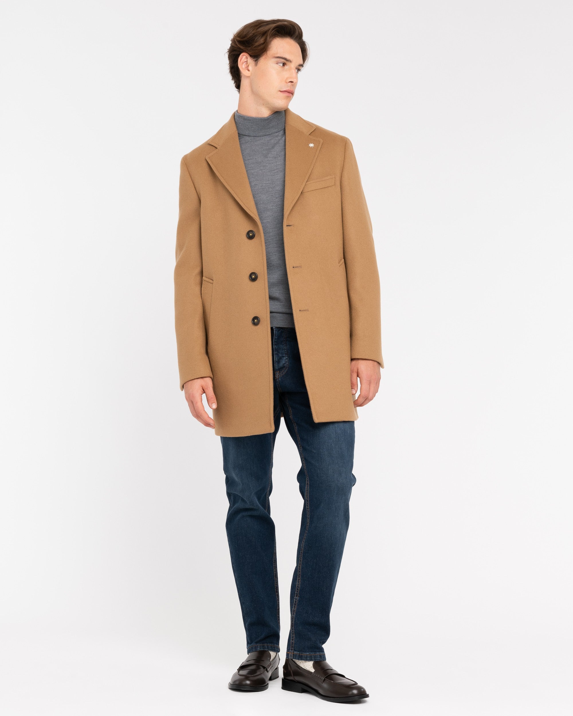 beige slim fit wool blend coat Manuel Ritz Official